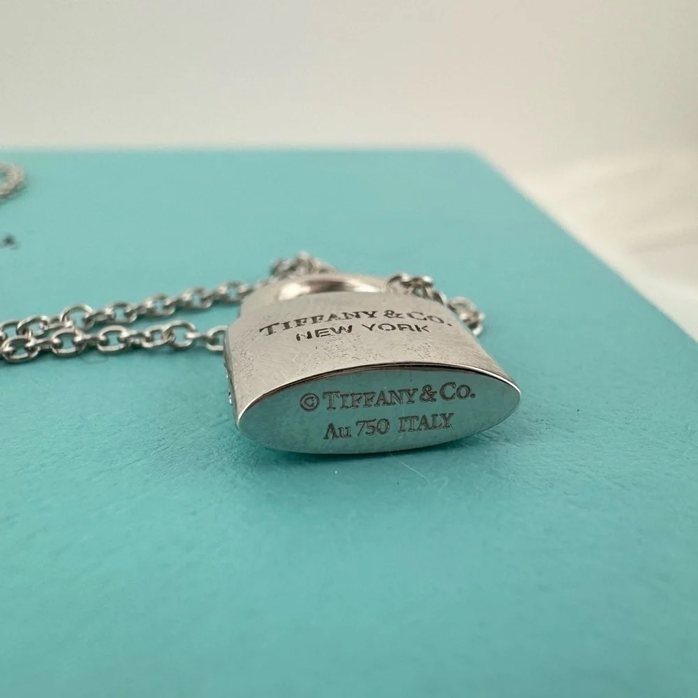RARE Tiffany & Co. 18k Pave 💎 Diamond Padlock Necklace White Gold - Picture 7 of 9